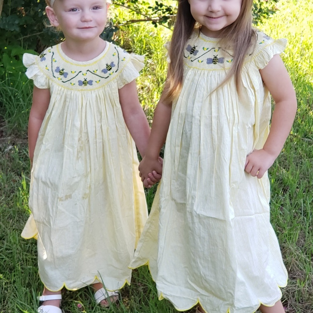 Yellow Gingham Smocked Bee Dress